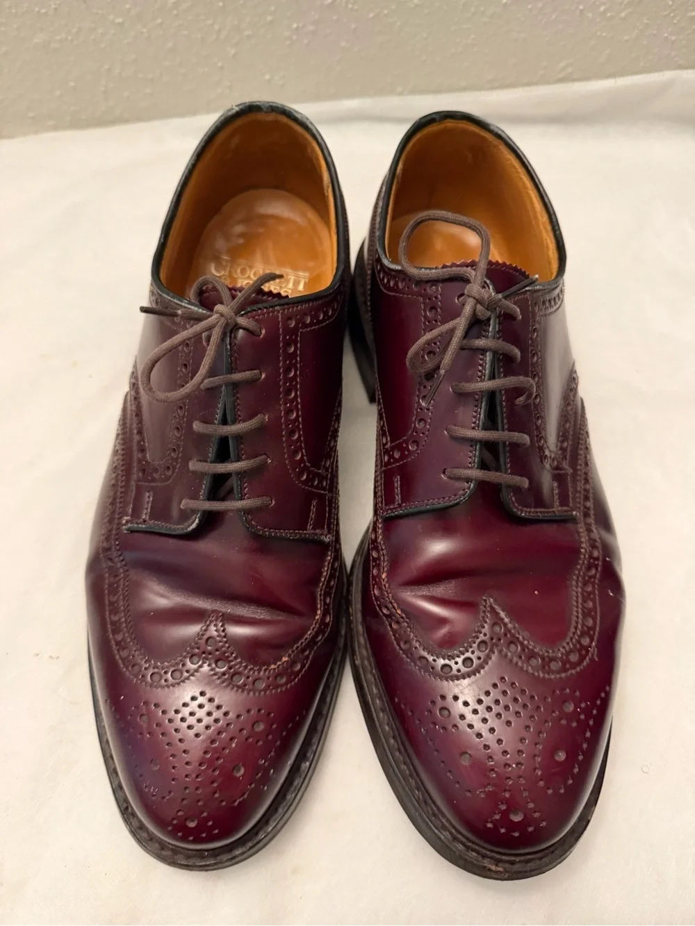Classic Burgundy Leather Wingtip Oxfords, pre-owned, gently used